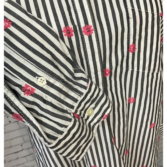 Gap Women Button Up Shirt Gray White Pink Daisy Long Sleeve Classic Fit … - Picture 10 of 12